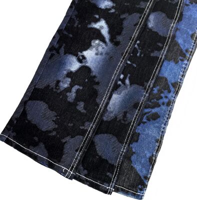 comprar Tecido de Brim Preto com Flocagem Estilo Maillard Azul Escuro 70%Algodão Design Único Para Jeans Fabricação em linha
